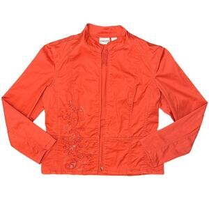 Chico’s Orange Floral Mock Neck Zip Up